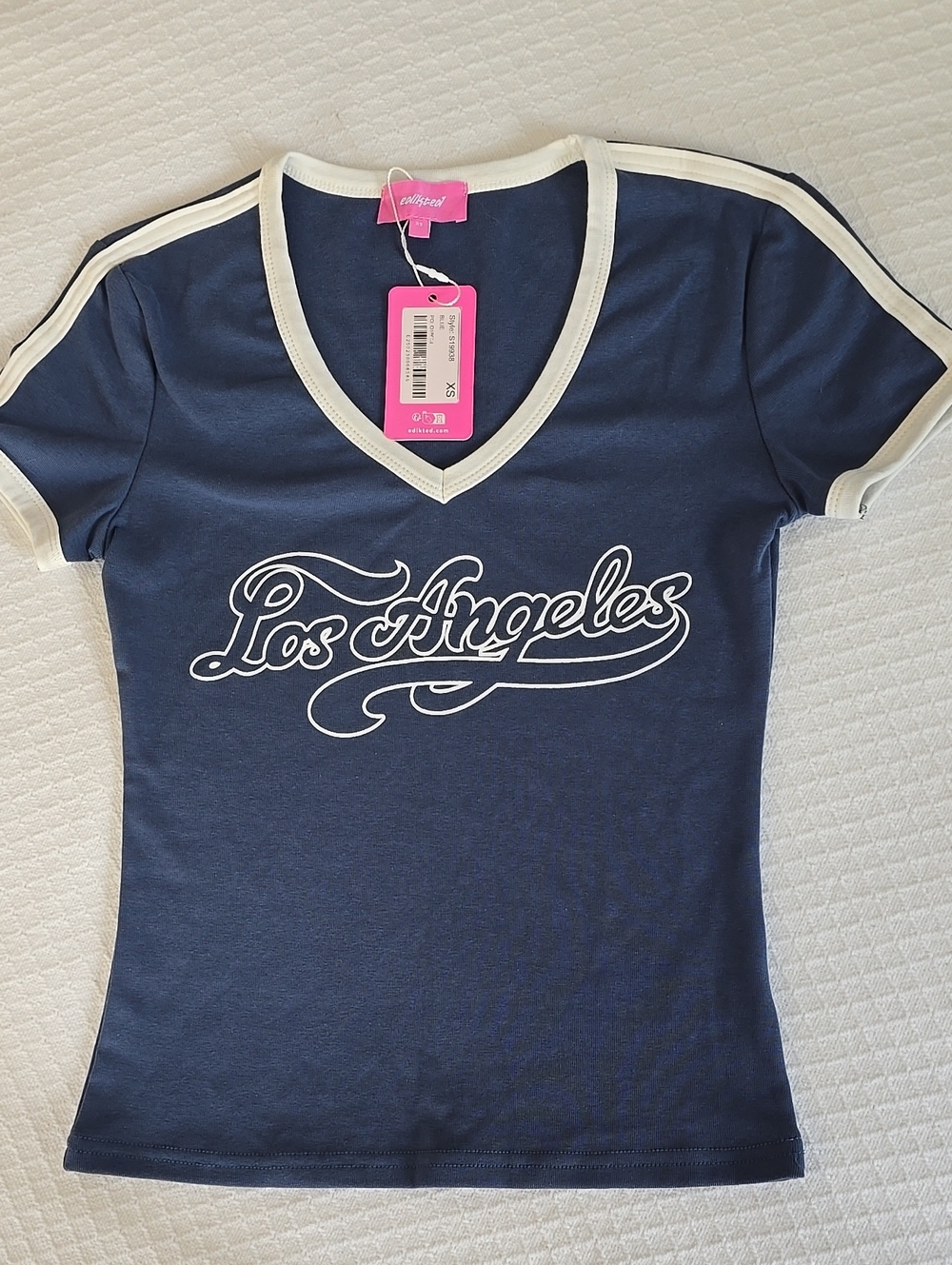 Edikted Los Angeles Contrast Graphic T-Shirt Blue XS
